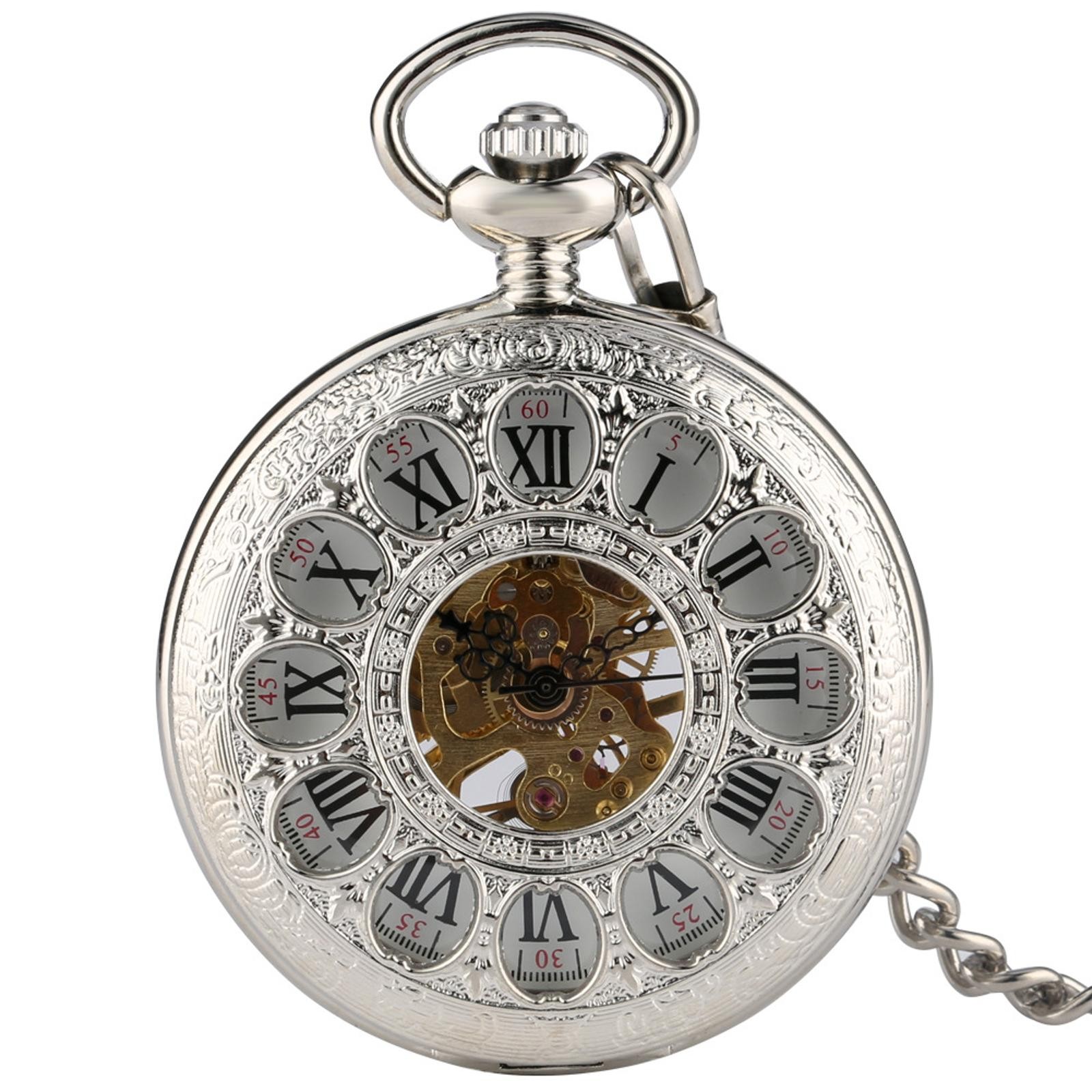 Pocket Watch With Chain Portable Hand-winding Mechanical Movemnt For Watchmakers