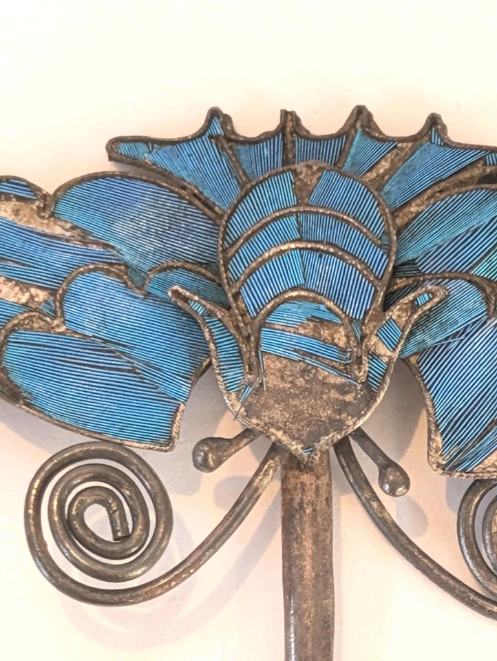 Заколка для волос в виде зимородка династии Цин антикварная винтажная синяя Тянь-Цуй - Изображение 3 из 4