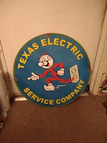 VINTAGE LARGE REDDY KILOWATT 30" PORCELAIN METAL SIGN ELECTRIC POWER CO GAS OIL