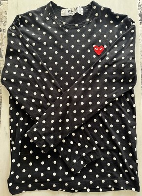 Comme Des Garcons CDG Play Polka Dot Long Sleeve Shirt Black White Size M