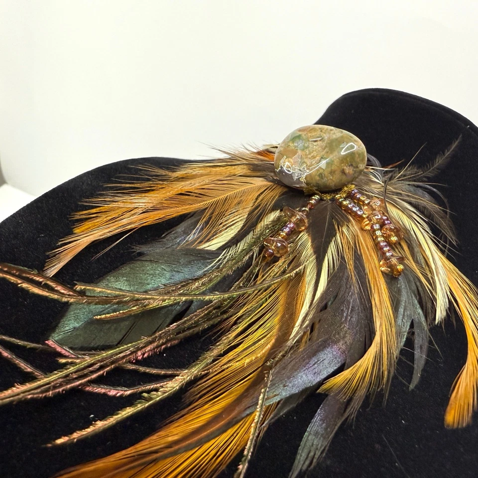 Broche Pluma Prendedor Magnético con Piedra Ágata y Cuentas de Vidrio Tono Ámbar 5 pulgadas Foto 3 de 4