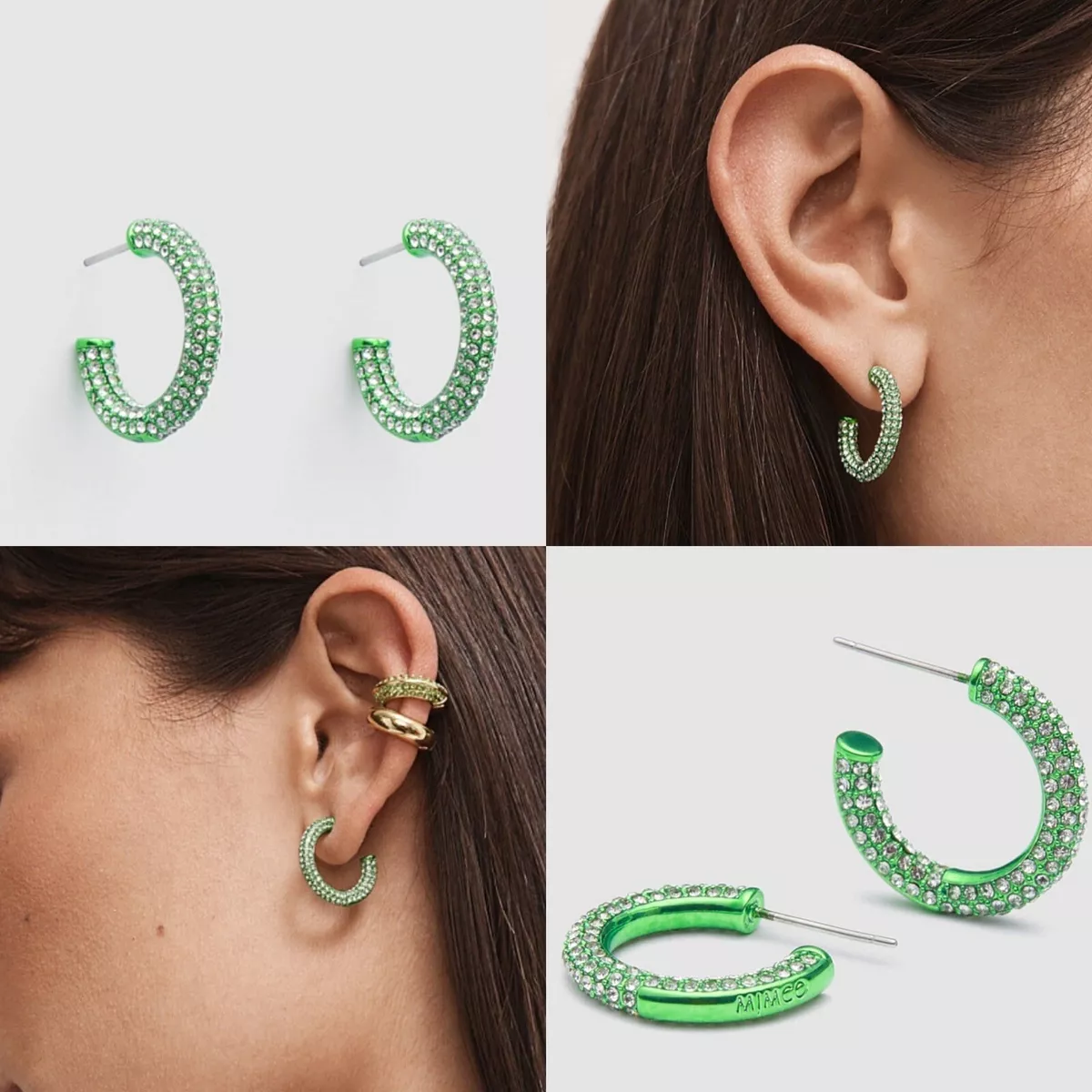 Mimco New Splendid Pave Hoop Green Field Stud Earrings