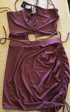 Fashion Nova women’s purple Two Piece strappy shirred skirt set large 