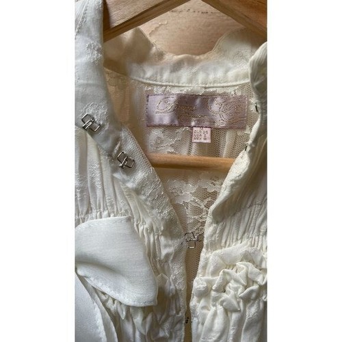 Plastic island Prairie Blouse Short Sleeve Ivory Cream Top w/Snap Button Hook - Picture 4 of 14