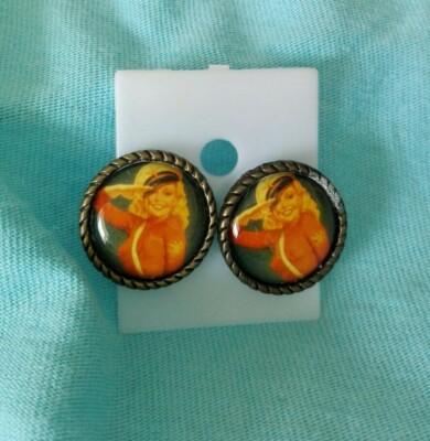 Ohrringe ungetragen Stecker VINTAGE Matrose Matrosin Anker Pin Up Rockabilly