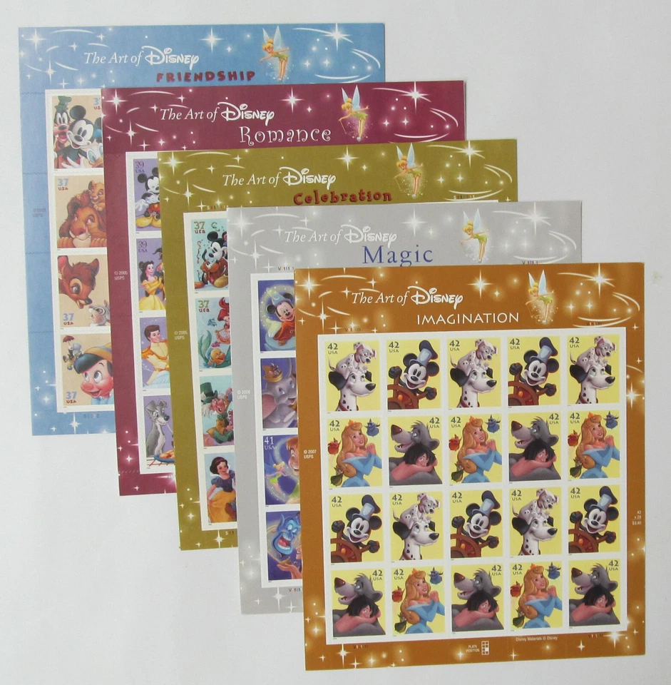 THE ART OF DISNEY Complete Set of 5 Differnt Full Sheets of 20 US Stamps 2004-08 - Image 4 of 4