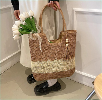 Straw Beach Bag Summer Woven Tote Bag with Tassels Large Shoulder Bag ...