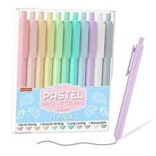 Retractable Pastel Gel Ink Pens, 11 Pack Black Ink Pens, Cute Pens 0.5mm Fine