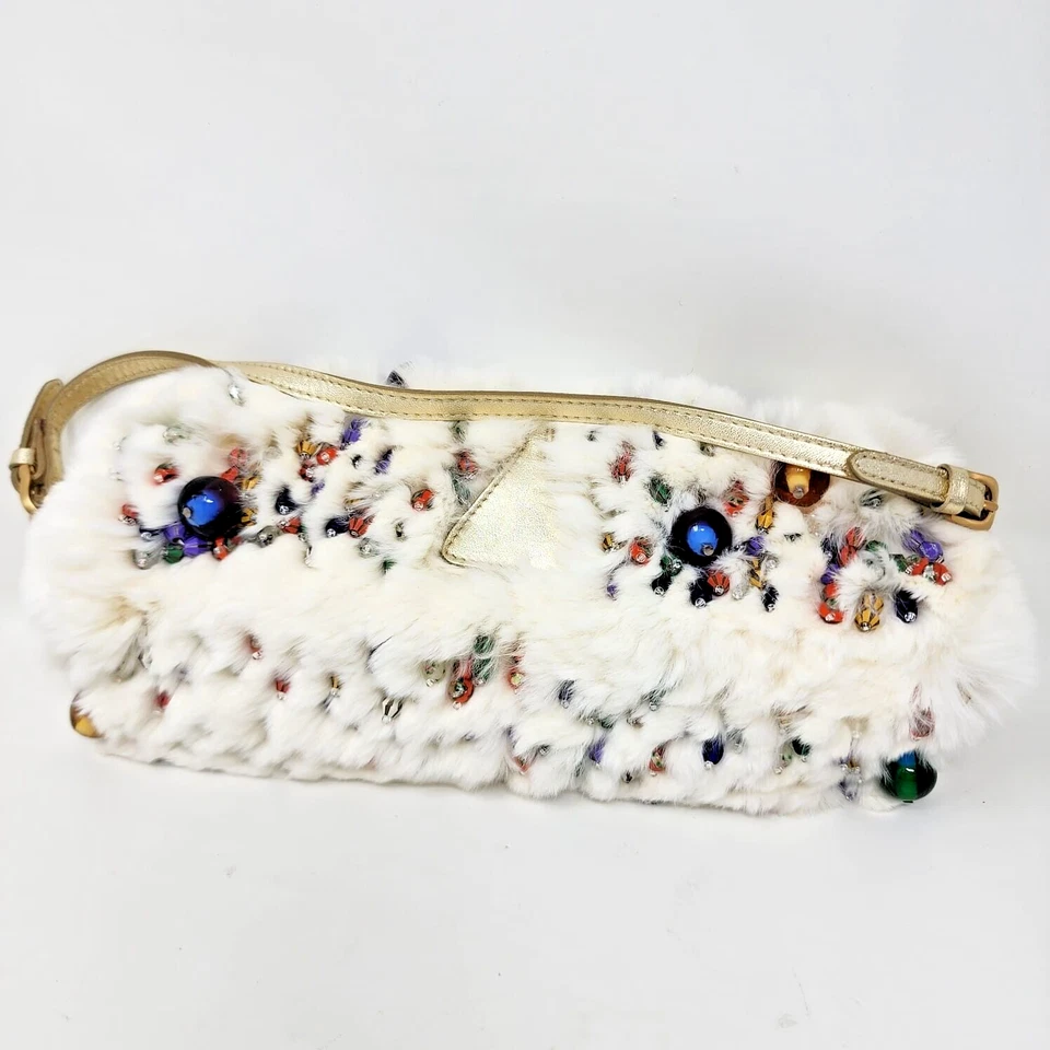 Новый JIMMY CHOO винтажный кроличий мех и кожа многоцветный бисер - Изображение 3 из 4