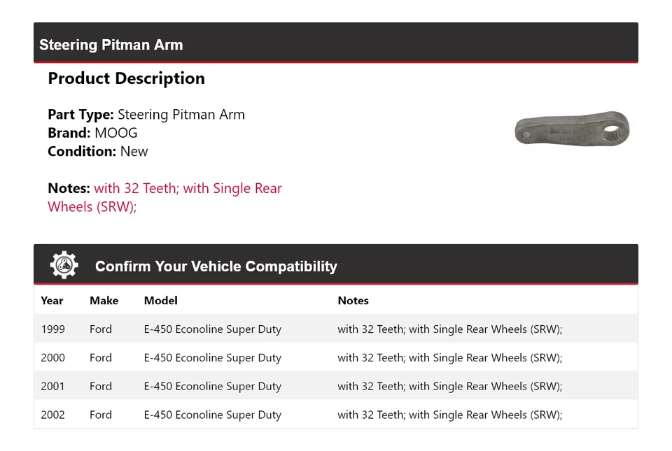 Brazo Pitman de dirección MOOG 1999-2002 Econoline Super Duty 1999-2002 Foto 2 de 4