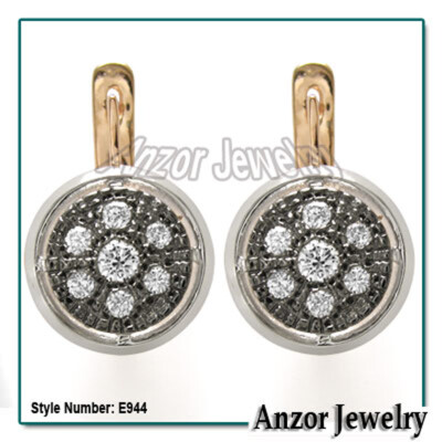 European Style Diamant Ohrringe 14 Karat Rosé- und Weißgold Stil #E944
