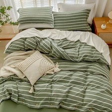 JELLYMONI Cotton Striped Duvet Cover Full Size - 100 Washed Cotton Linen Lik...