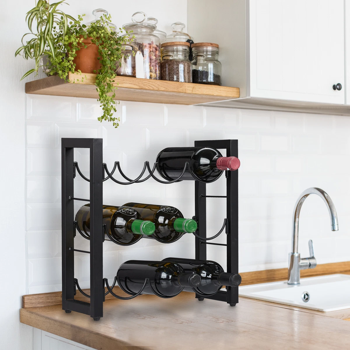 FineBuy Weinregal Schwarz - Metall Weinflaschenhalter Für 6 Flaschen