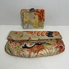 Vtg GUMP'S San Francisco Silk Obi Brocade Cranes Purse Handbag with Coin Purse