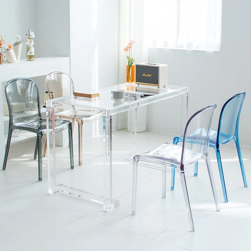 Sedia da pranzo con schienale nordico moderna semplice trasparente cristallo acrilico - Immagine 4 di 4