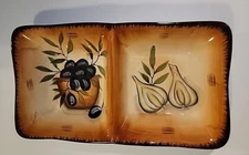 Pier 1 Imports Earthenware Divided Serving Dish Tray Olive Onions Rustic 