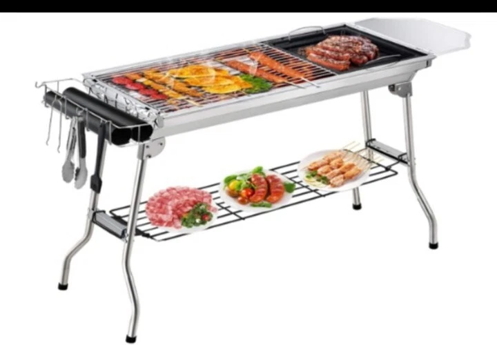 Stainless Steel BBQ GRILL WITH UNDER STORAGE SHELF/portable Barbecue/camping