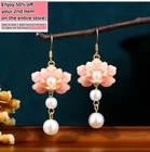Enamel Pearl Drop Dangle Earrings Boho Flower Dainty Gemstone 18K Gold Plated