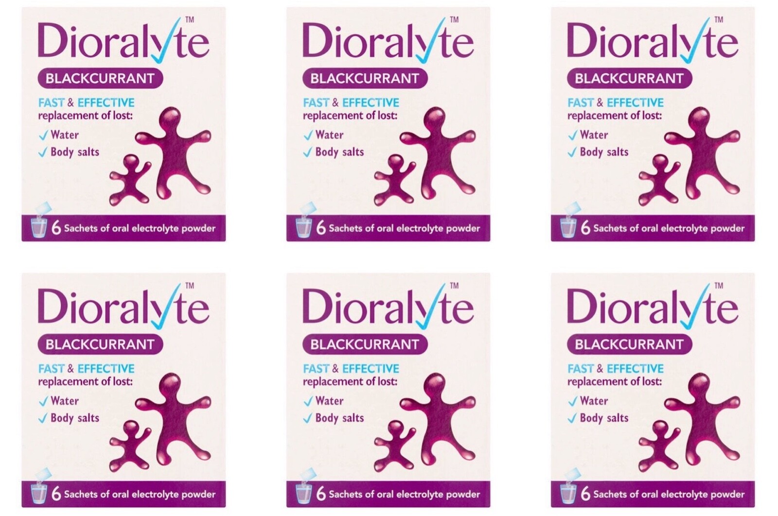 6 x DIORALYTE Rehydration Sachets Blackcurrant (6)  **only £8.99/unit**