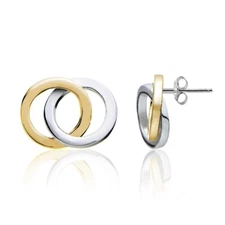 Gold Tone over Sterling Silver Two-Tone Double Circle Polished Stud Earrings