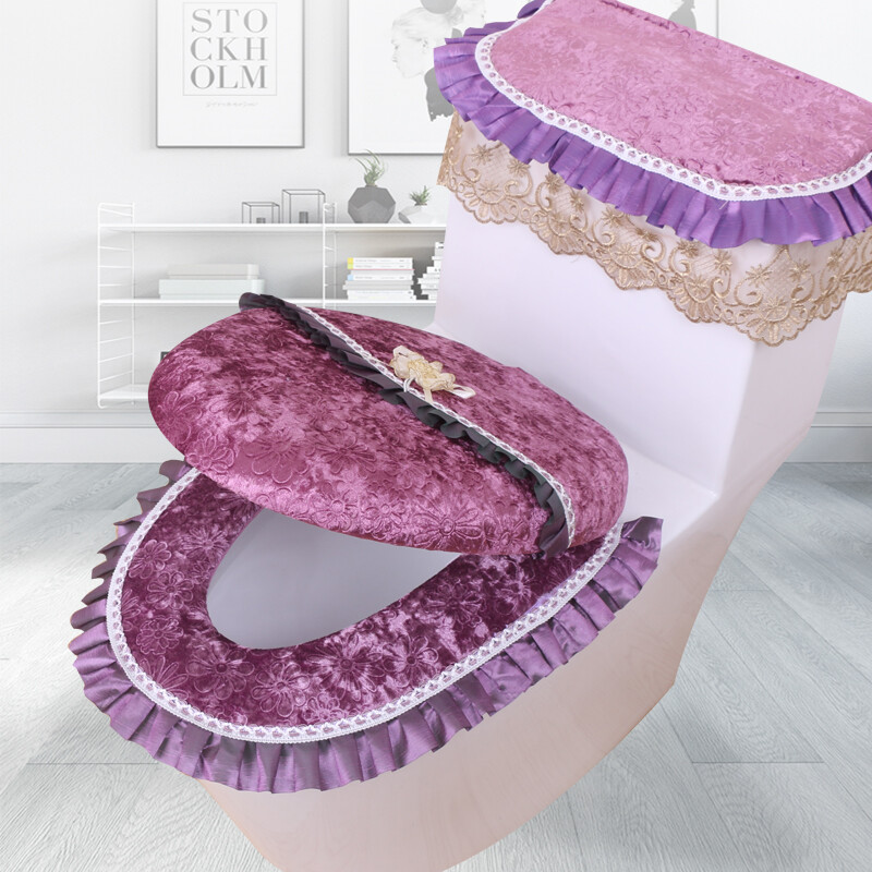 Velvet Toilet Seat Covers Set Lace Closestool Cover Lid Pads Soft