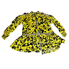 Free People Tunic Mini Dress Womens Small Yellow Floral Long Sleeve Boho