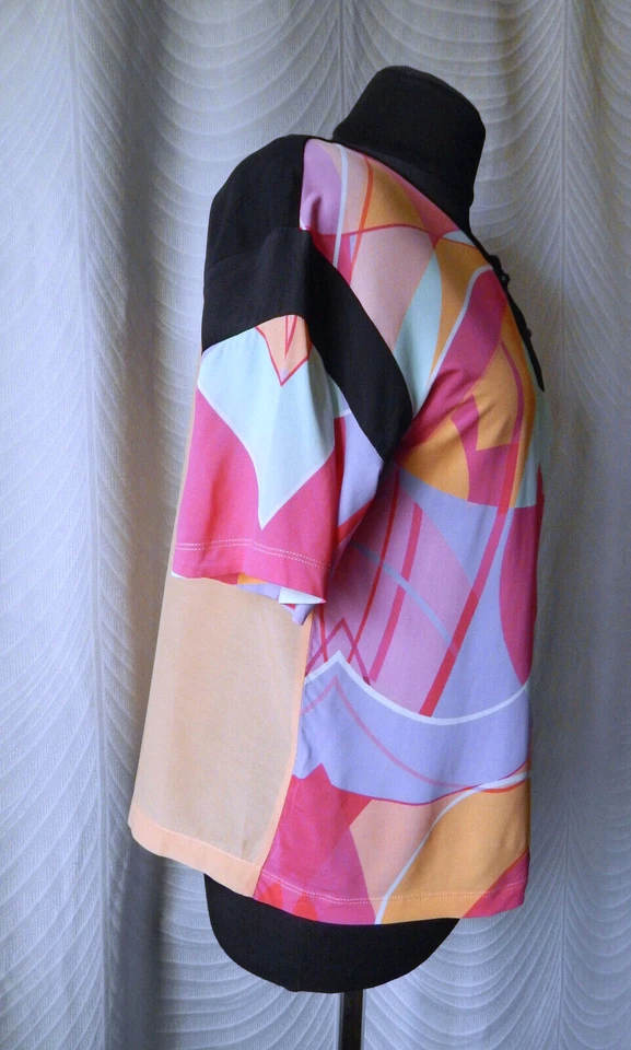 Blusa Top Byblos Talla L Hecha en Italia Manga Corta Multicolor Cuello Henley Foto 2 de 4