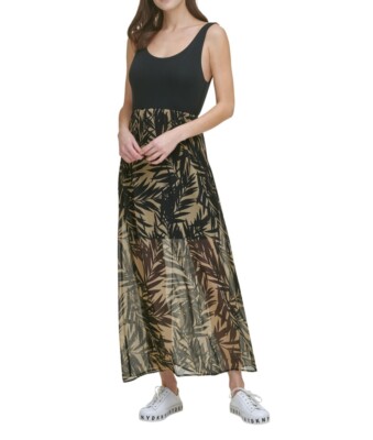 DKNY Black Tropical Sheer-Overlay Sleeveless Low Back Zipper Long Dress Size L | eBay DKNY Black Tropical Sheer-Overlay Sleeveless Low Back Zipper Long Dress Size L | eBay