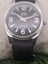 Beautiful Mens HMT Pilot Parashock Mechanical Wind 17J Watch Black Dial