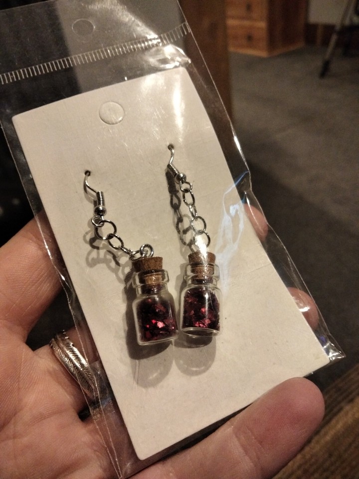 Cork Bottle Red Glitter Flake Silver Tone Handmade Earrings eBay