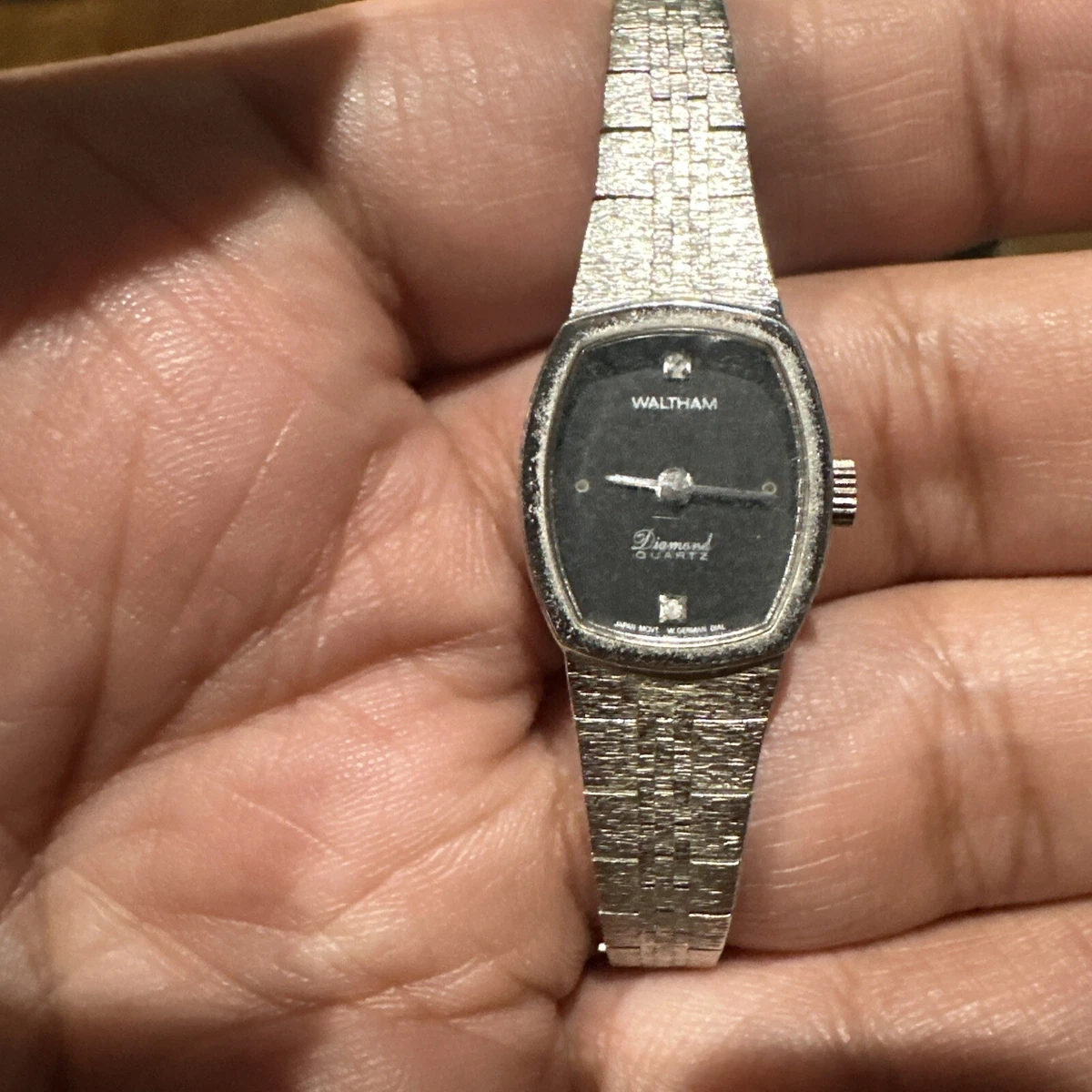 WALTHAM Solid 18k White Gold Watch 95590 52 White Diamond Ladies 14K White Gold & Diamond Waltham Ladies Wind Up Wristwatch  main image 2