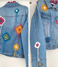 Upcycled Modernised Isaac Mizrahi Denim Jeans Jacket Festival Boho Uk 12