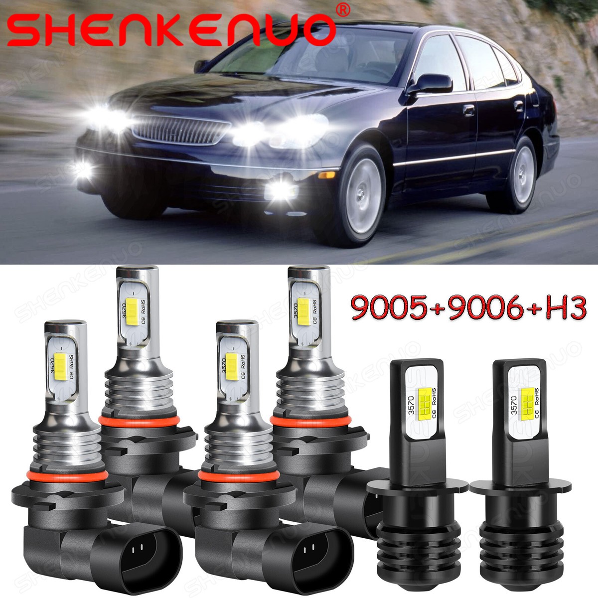 For Lexus GS300 1993 1994 1995 1996 1997 6x LED Headlight+Fog