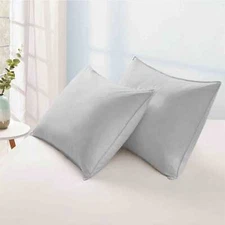 2 Pack Goose Down Feather Bed Pillows King or Queen, 100% Cotton Cover Grey
