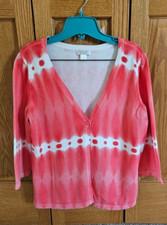 Christopher  Banks Women's Cardigan Coral  White Size Medium 3/4 Sleeve