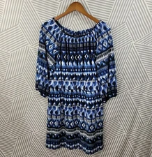 AB Studio size Large Sleeveless Dress Career Party Stretch Geometric Ikat blue