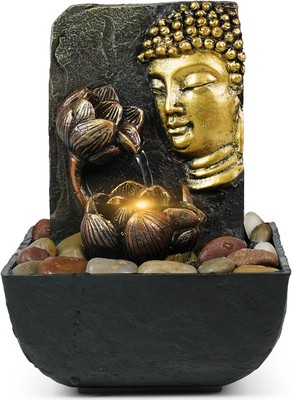 Ferrisland Tabletop Buddha & Lotus Waterfall Fountain with LED Light, Perfect fo
