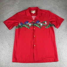 Paradise Found Hawaiian Red Shirt  Magnum PI Floral Mens Large USA Vintage