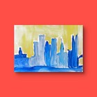 City Skyline Yellow Blue Abstract Expressionist Original Watercolor Paint ACEO. — photo 5