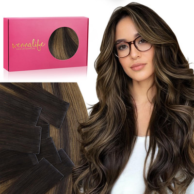 WENNALIFE Invisi Edge Tape in Hair Extensions Human Hair, 14 Inch 50g 20pcs Bala