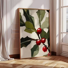 Christmas Red Bauble Print Canvas Cozy Winter Holiday Wall Art for Living Room