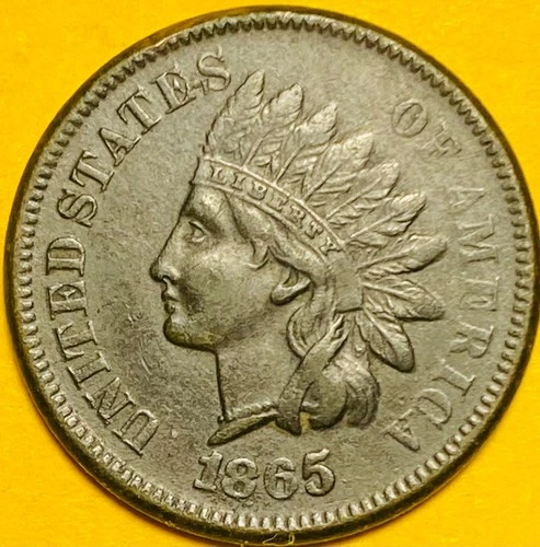 1865 U.S. INDIAN HEAD PENNY CENT 1c COIN (AU-About Uncirculated).