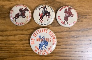 Vintage Rodeo Pins Let 'Er Buck Old Settlers Reunion 1941 Western Americana