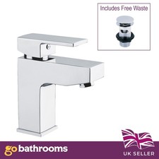 Chrome Mono Basin Tap Brass Square Modern Lever Bathroom Sink Filler Notley