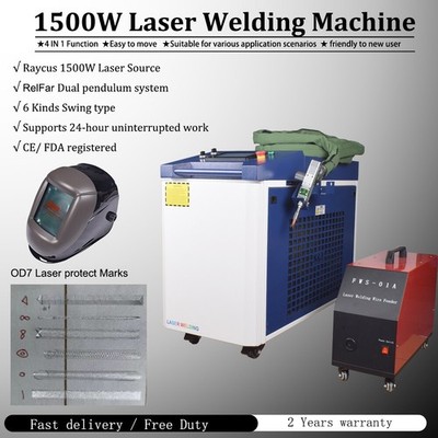 4 IN 1 Raycus Laser Welding Machine 1500W Dual Pendulum System Wire Feeder 220V