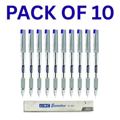 Pack of 10 LINC Executive SL-500 Gel Pens Blue Ink 0.55mm Smooth Writing
