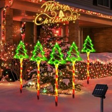 5pcs Solar Christmas Tree Decoration Outdoor Pathway Garden Light Candy Stick