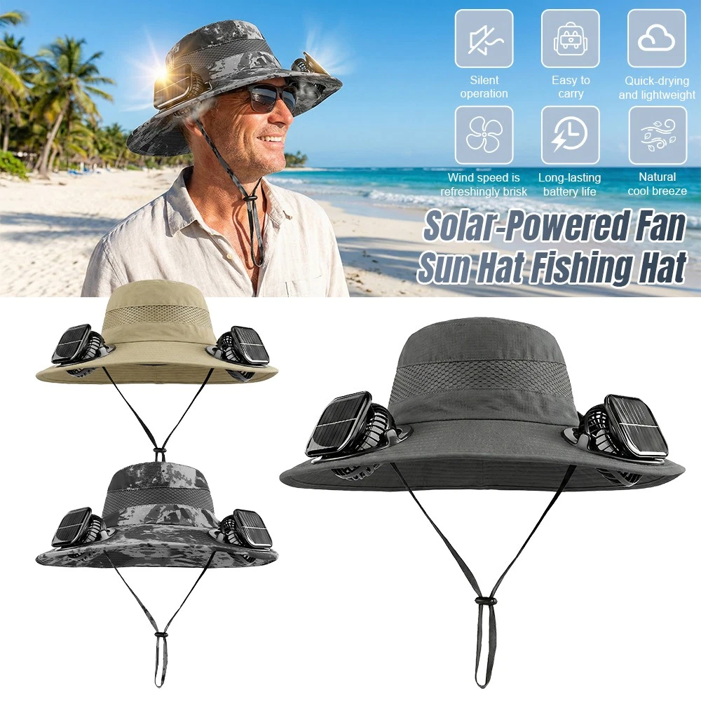 Wide Brim Solar Fan Hat for Men Women UPF 50+ Hat With 2 Solar Fans USB Charging