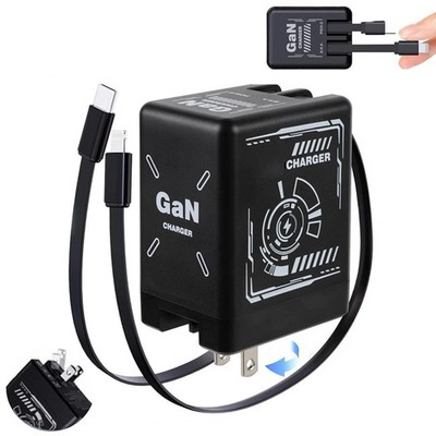 NEW 2 in 1 GaN Charger(Type C/L),120W Compatible Fast,Retractable Wall,US/UK/EU
