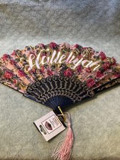   Hand Fan-Hallelujah" pink rose,Vintage Style,Pink Tassel,NWT.